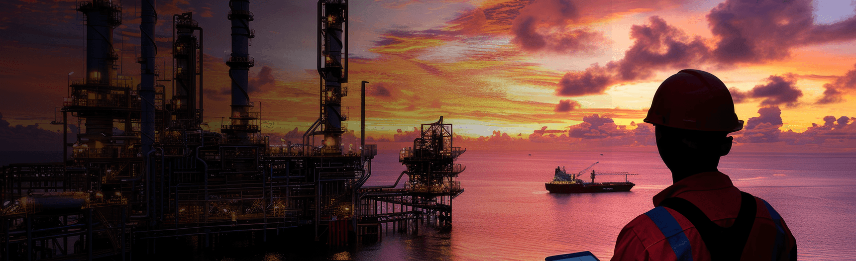Oil and gas operations at sunset