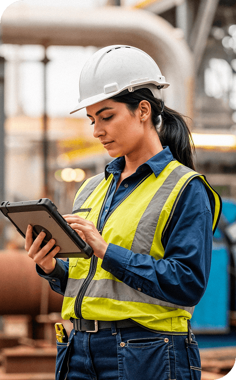 Oil and gas field professional using a tablet