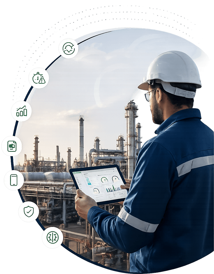 Oil and gas professional monitoring refinery operations