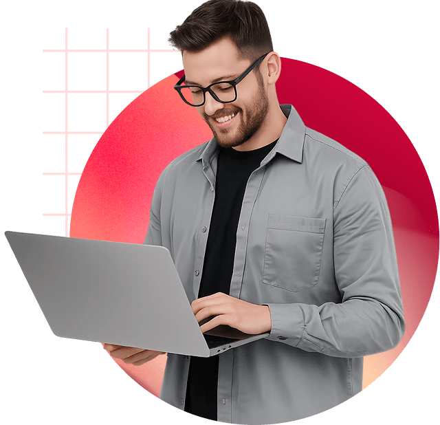 PineSucceed technology consultant working on a laptop