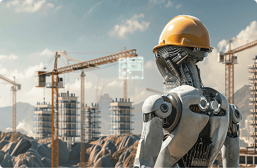Construction robot at an active building site